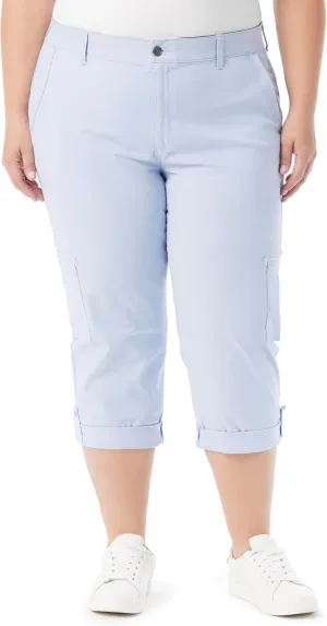 Gloria Vanderbilt Women's Cargo Capri Tab Roll Cuff with Zip Front and Elastic Waist Standard