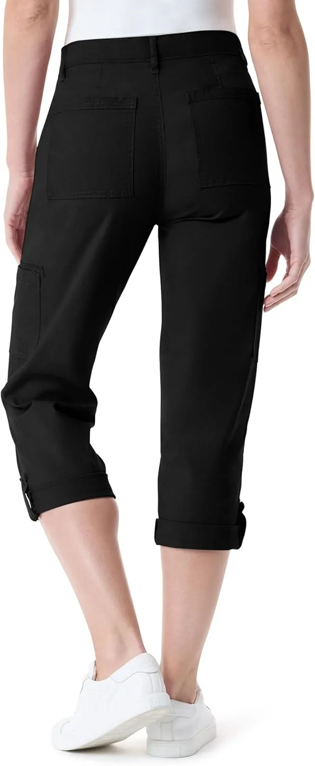Gloria Vanderbilt Women's Cargo Capri Tab Roll Cuff with Zip Front and Elastic Waist Standard