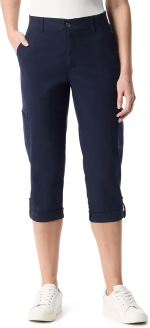 Gloria Vanderbilt Women's Cargo Capri Tab Roll Cuff with Zip Front and Elastic Waist Standard
