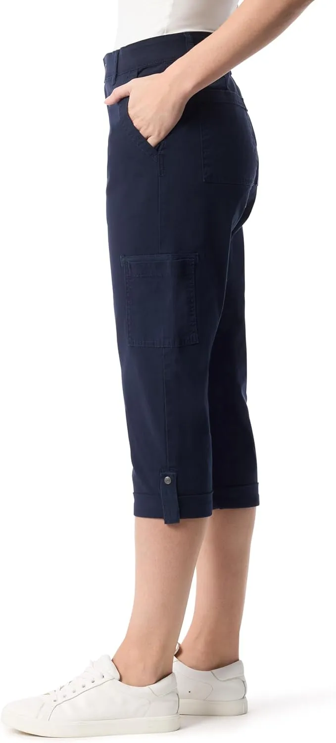 Gloria Vanderbilt Women's Cargo Capri Tab Roll Cuff with Zip Front and Elastic Waist Standard