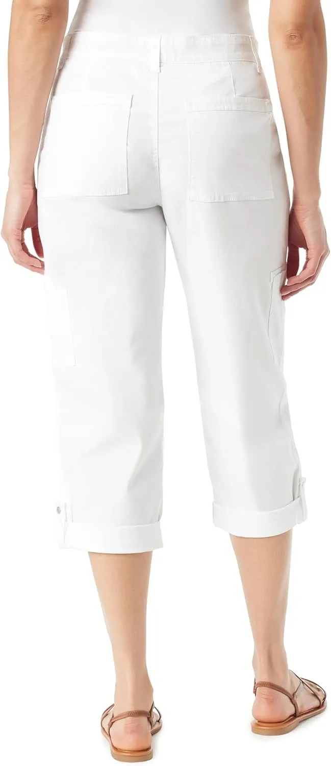 Gloria Vanderbilt Women's Cargo Capri Tab Roll Cuff with Zip Front and Elastic Waist Standard
