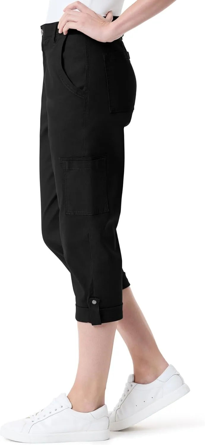 Gloria Vanderbilt Women's Cargo Capri Tab Roll Cuff with Zip Front and Elastic Waist Standard