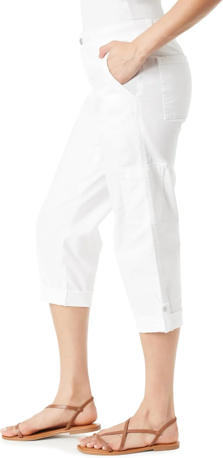 Gloria Vanderbilt Women's Cargo Capri Tab Roll Cuff with Zip Front and Elastic Waist Standard