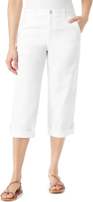 Gloria Vanderbilt Women's Cargo Capri Tab Roll Cuff with Zip Front and Elastic Waist Standard