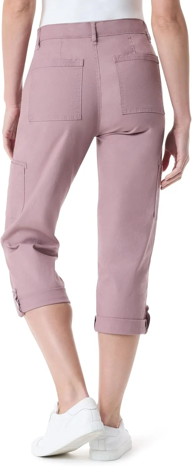 Gloria Vanderbilt Women's Cargo Capri Tab Roll Cuff with Zip Front and Elastic Waist Standard