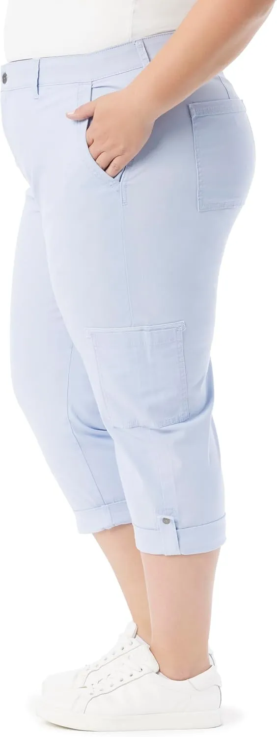 Gloria Vanderbilt Women's Cargo Capri Tab Roll Cuff with Zip Front and Elastic Waist Standard