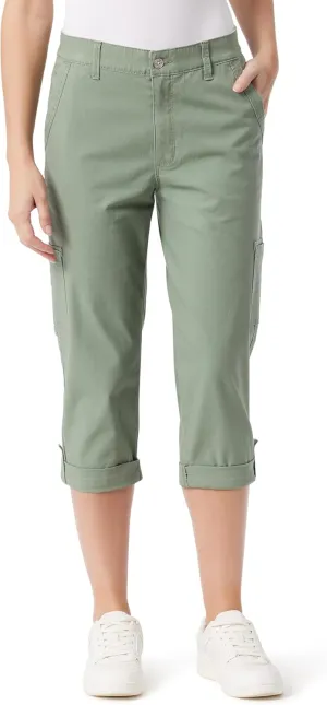 Gloria Vanderbilt Women's Cargo Capri Tab Roll Cuff with Zip Front and Elastic Waist Standard