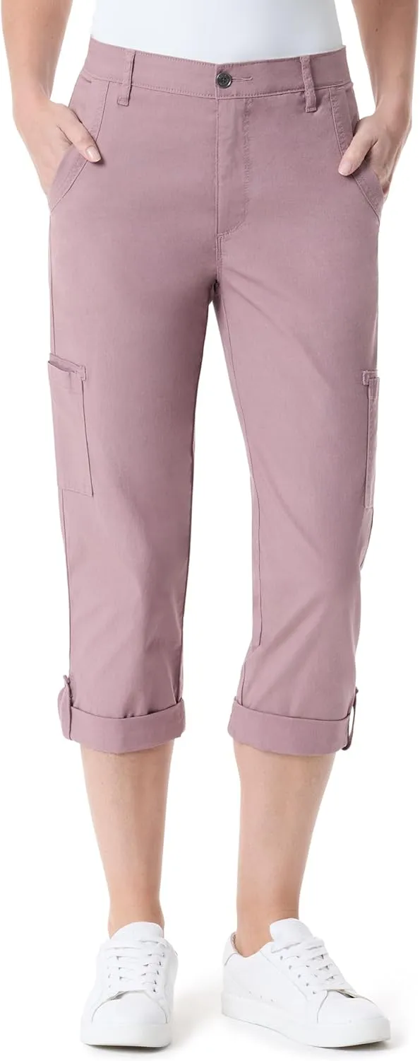 Gloria Vanderbilt Women's Cargo Capri Tab Roll Cuff with Zip Front and Elastic Waist Standard