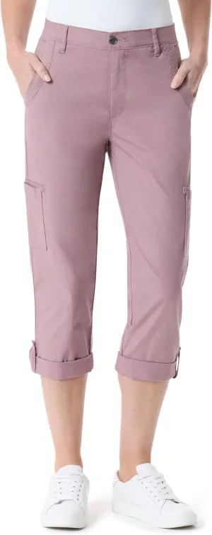 Gloria Vanderbilt Women's Cargo Capri Tab Roll Cuff with Zip Front and Elastic Waist Standard