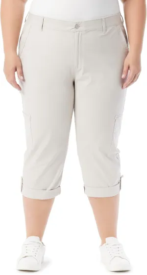 Gloria Vanderbilt Women's Cargo Capri Tab Roll Cuff with Zip Front and Elastic Waist Standard