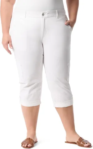 Gloria Vanderbilt Women's Cargo Capri Tab Roll Cuff with Zip Front and Elastic Waist Standard