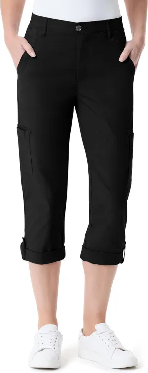 Gloria Vanderbilt Women's Cargo Capri Tab Roll Cuff with Zip Front and Elastic Waist Standard