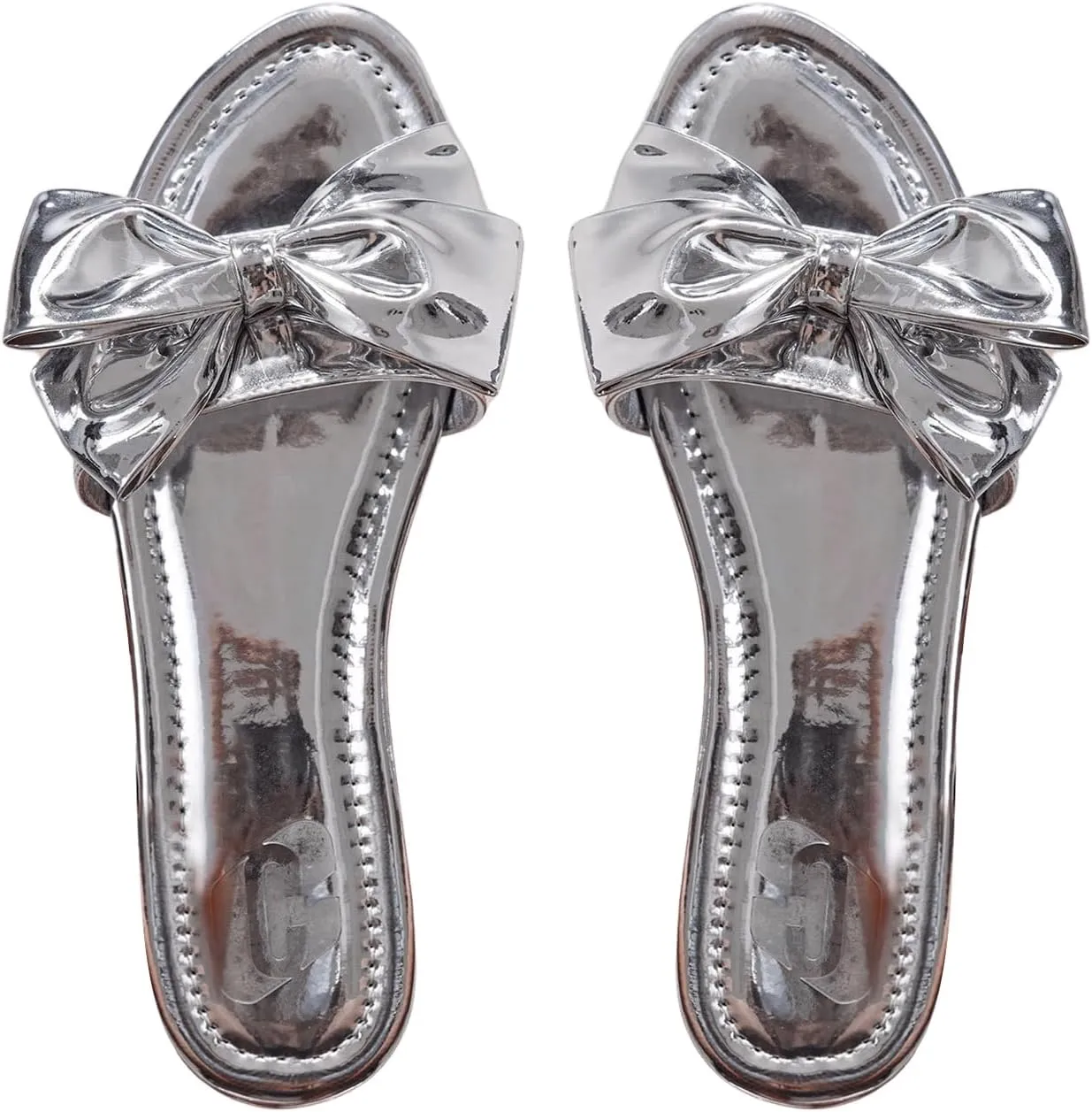 GORGLITTER Women's Bow Flat Sandals Metallic Cute Open Toe Dressy Summer Slip On Slide Sandals