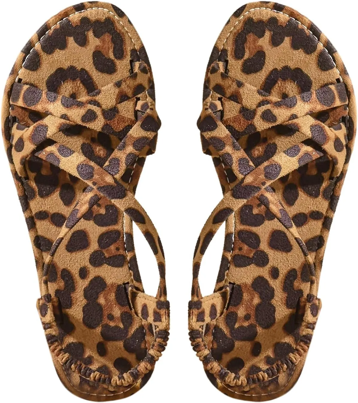 GORGLITTER Women's Leopard Strappy Flat Sandals Y2K Criss Cross Strap Open Toe Slingback Cheetah Slide Sandals