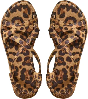 GORGLITTER Women's Leopard Strappy Flat Sandals Y2K Criss Cross Strap Open Toe Slingback Cheetah Slide Sandals