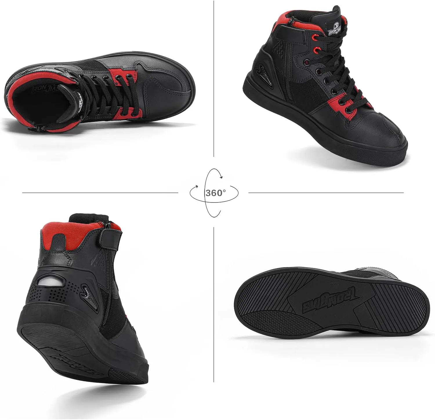 Grapelet Motorcycle Shoes for Men, Anti-Skid Motorcycle Riding Shoes Motocross Protective Boots with Side Zipper, Ankle Support Black,8