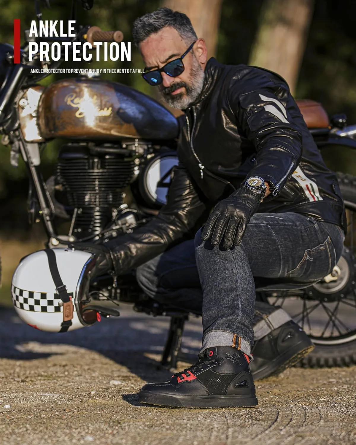 Grapelet Motorcycle Shoes for Men, Anti-Skid Motorcycle Riding Shoes Motocross Protective Boots with Side Zipper, Ankle Support Black,8