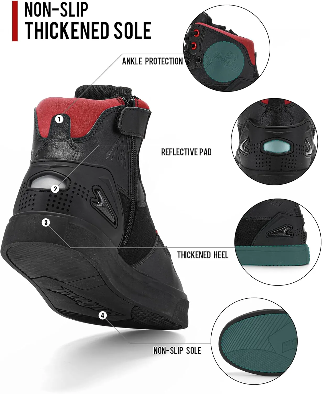 Grapelet Motorcycle Shoes for Men, Anti-Skid Motorcycle Riding Shoes Motocross Protective Boots with Side Zipper, Ankle Support Black,8