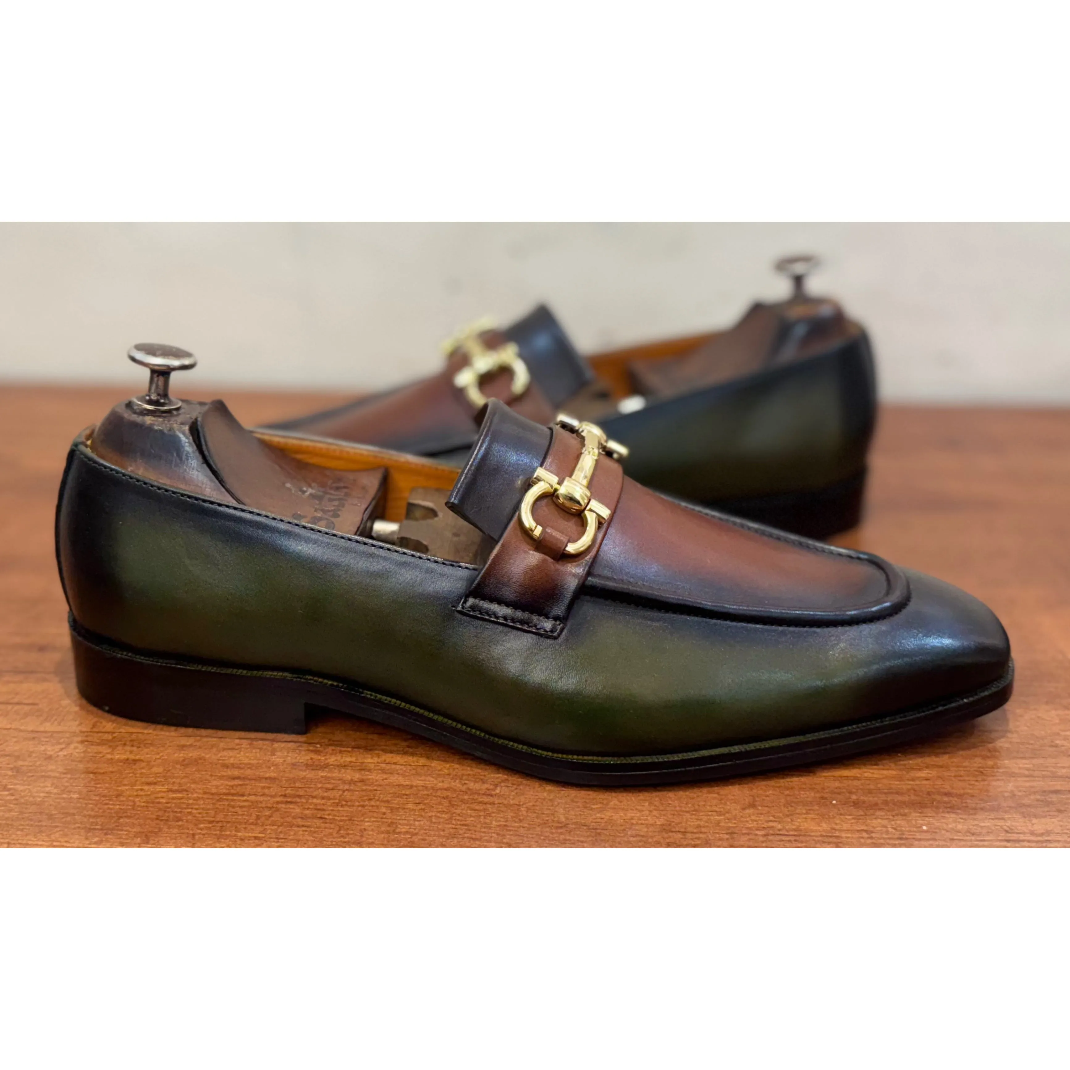Green Tan Hand Patina Loafers