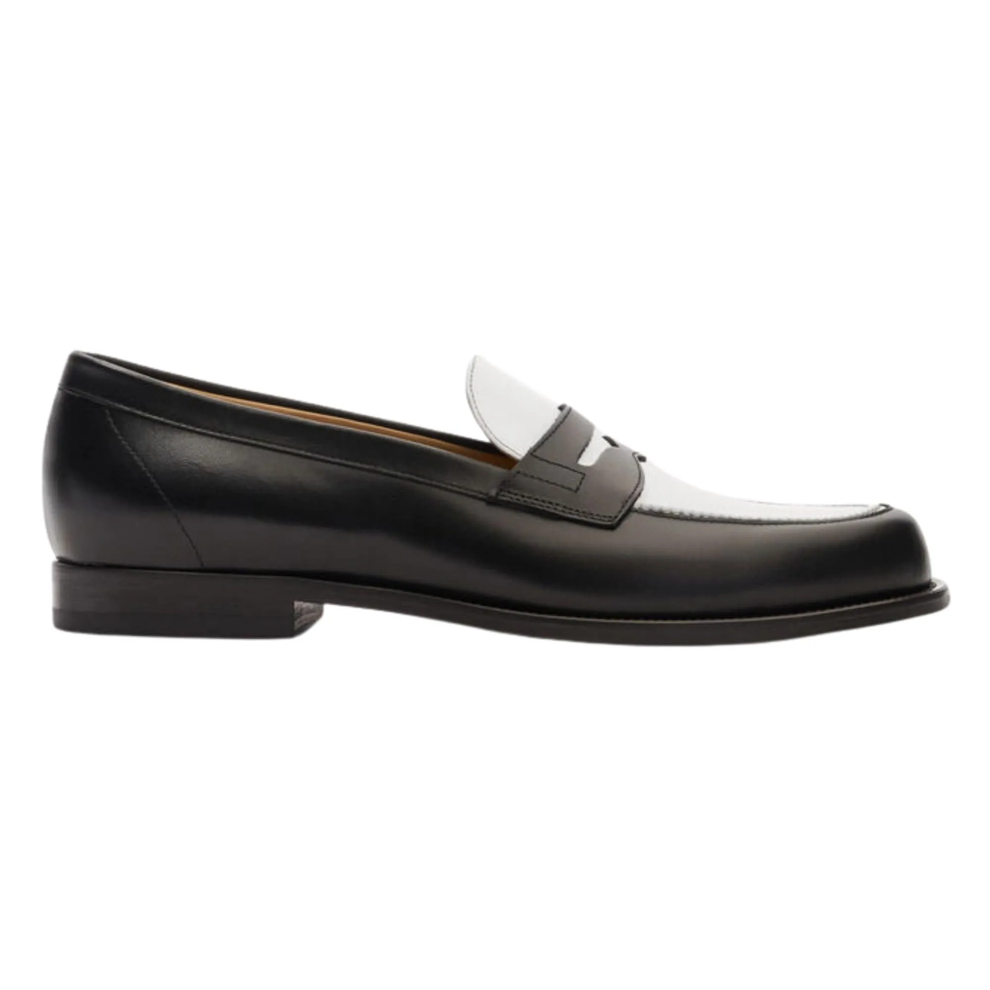Handmade Custom Black & White Calf Leather Mens Loafers
