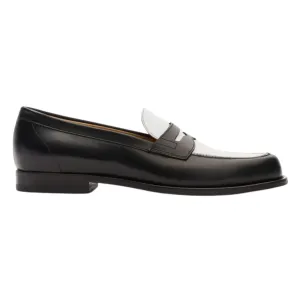 Handmade Custom Black & White Calf Leather Mens Loafers