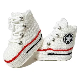 Handmade Custom Toddler Crochet Canvas Sneakers White Slippers - Children's Woolen Personalized Socks, Cotton Cute Soft Booties