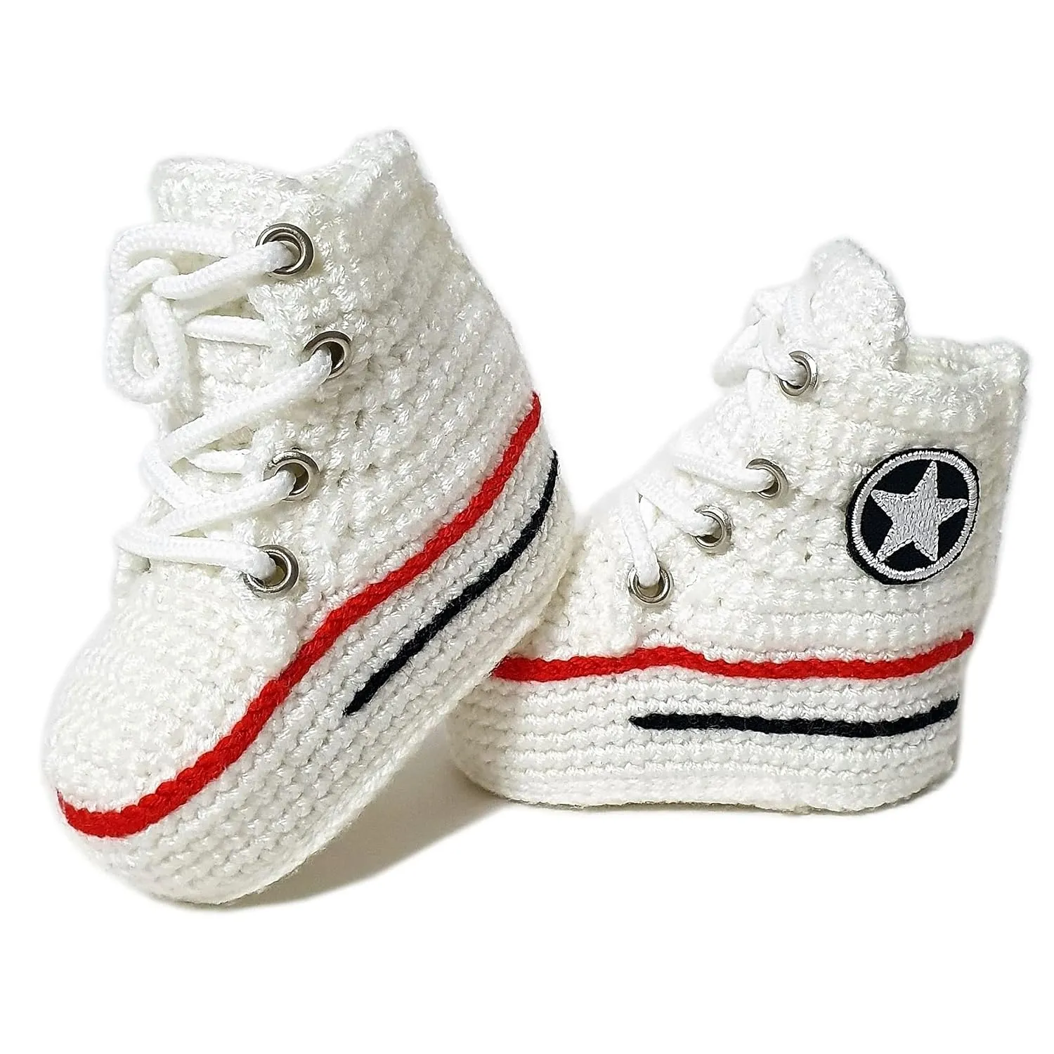 Handmade Custom Toddler Crochet Canvas Sneakers White Slippers - Children's Woolen Personalized Socks, Cotton Cute Soft Booties