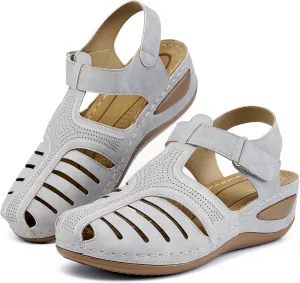 HARENCE Womens Sandals Wedge Shoes: Comfortable Ankle Strap Closed Toe Summer Platform Sandals Casual Bohemia Gladiator Outdoor Wedges