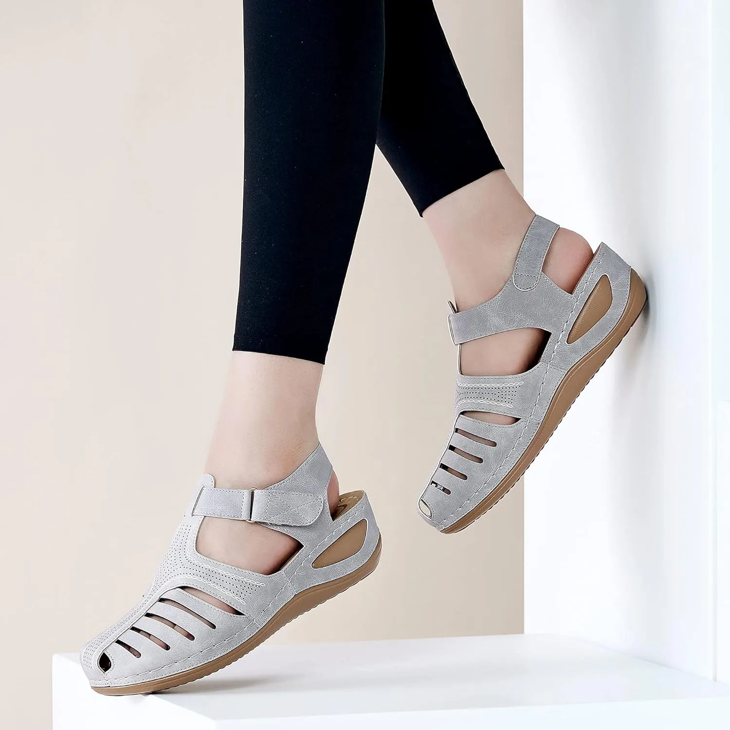 HARENCE Womens Sandals Wedge Shoes: Comfortable Ankle Strap Closed Toe Summer Platform Sandals Casual Bohemia Gladiator Outdoor Wedges