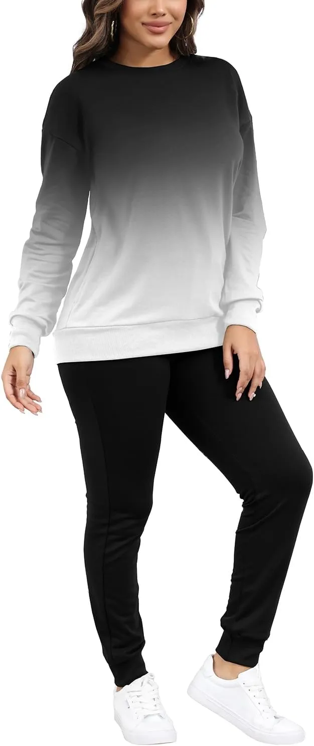 HBQ Two Piece Outfits For Women Casual Long Sleeve Sweatsuits Jogger Tracksuits Lounge Sets With Pockets