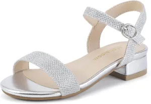 Hehainom Girls Dress Shoes Low Heels Sandals Open Toe Wedding Party School for Little Big Kids Flower Girl Shoes