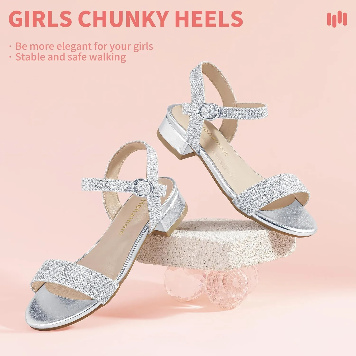 Hehainom Girls Dress Shoes Low Heels Sandals Open Toe Wedding Party School for Little Big Kids Flower Girl Shoes