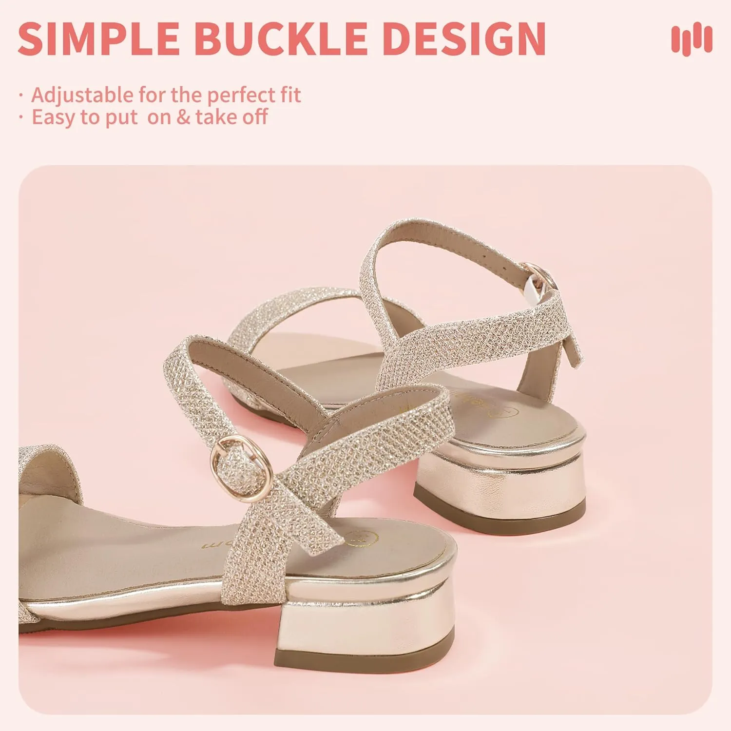 Hehainom Girls Dress Shoes Low Heels Sandals Open Toe Wedding Party School for Little Big Kids Flower Girl Shoes