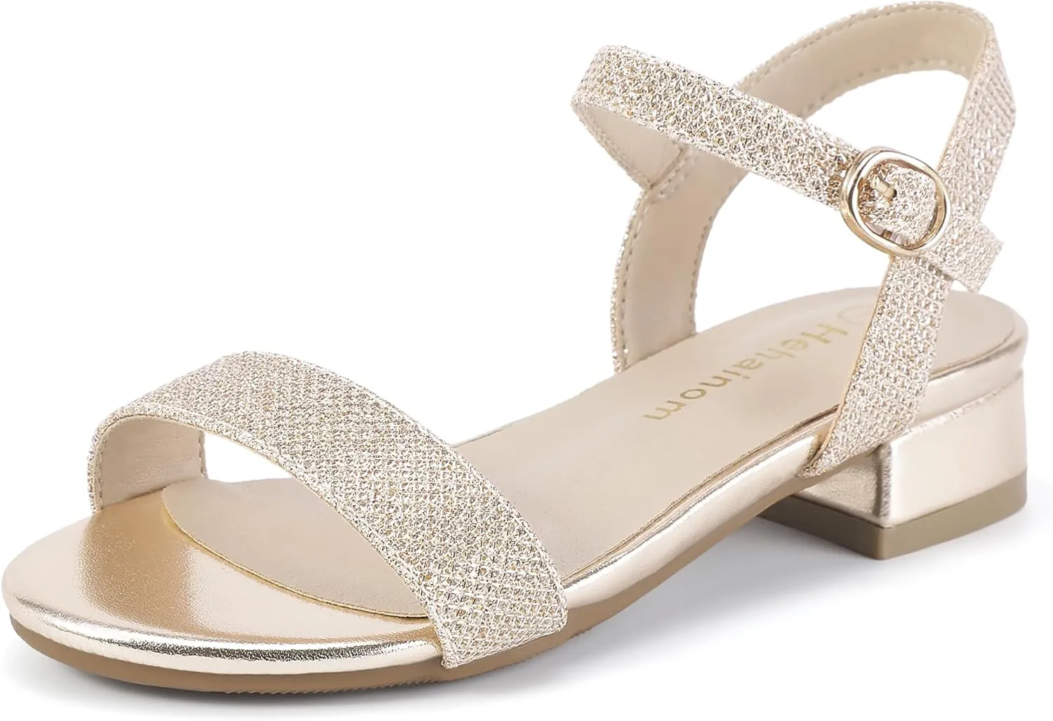 Hehainom Girls Dress Shoes Low Heels Sandals Open Toe Wedding Party School for Little Big Kids Flower Girl Shoes