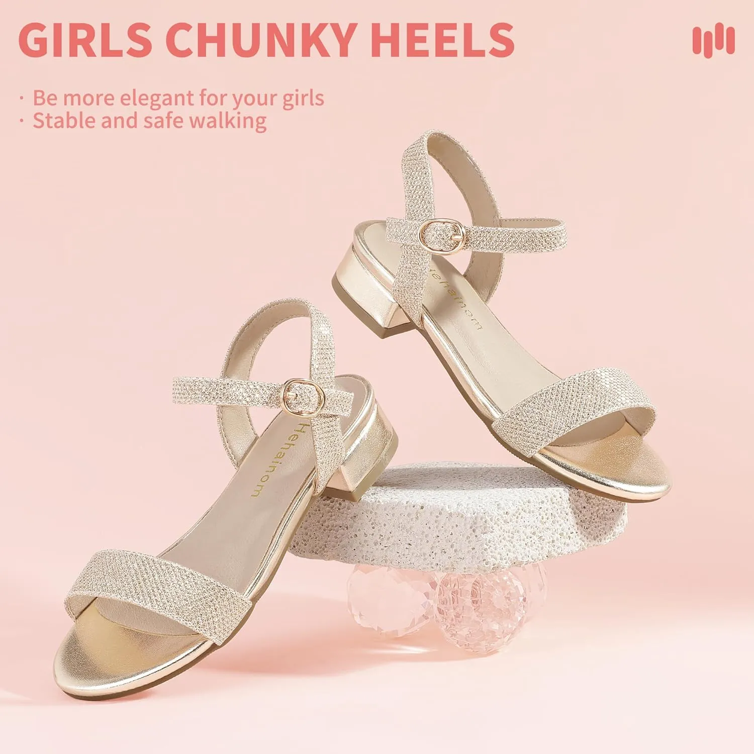 Hehainom Girls Dress Shoes Low Heels Sandals Open Toe Wedding Party School for Little Big Kids Flower Girl Shoes