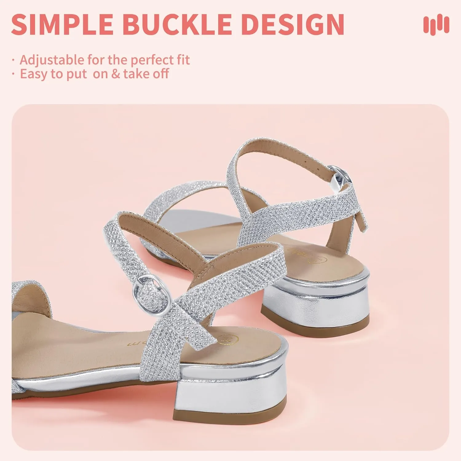 Hehainom Girls Dress Shoes Low Heels Sandals Open Toe Wedding Party School for Little Big Kids Flower Girl Shoes
