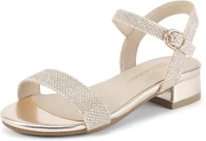 Hehainom Girls Dress Shoes Low Heels Sandals Open Toe Wedding Party School for Little Big Kids Flower Girl Shoes