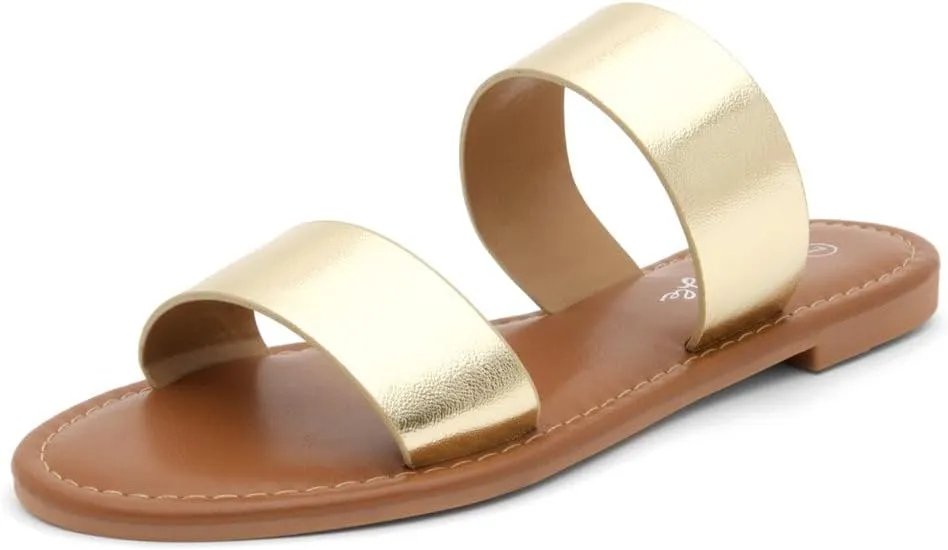 Herstyle Women’s Flat Sandals – Two Strap Comfortable Slides with Memory Foam, Trendy 2025 Summer Sandals, Lightweight Slip-On Open Toe Dressy & Casual Slippers for Women