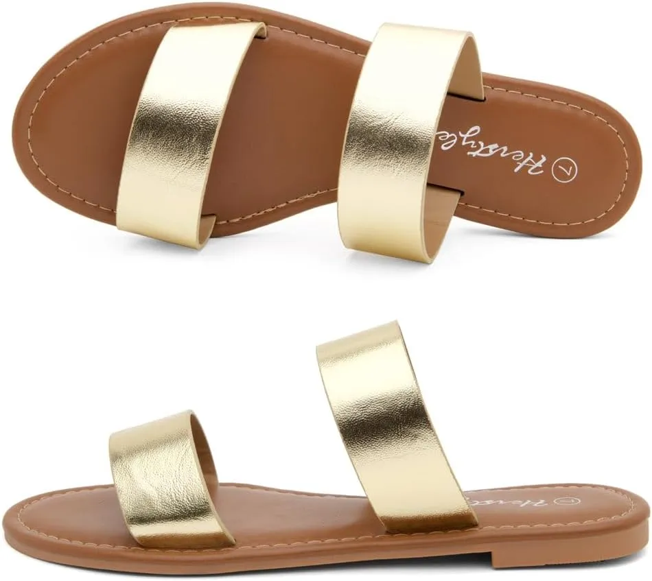 Herstyle Women’s Flat Sandals – Two Strap Comfortable Slides with Memory Foam, Trendy 2025 Summer Sandals, Lightweight Slip-On Open Toe Dressy & Casual Slippers for Women