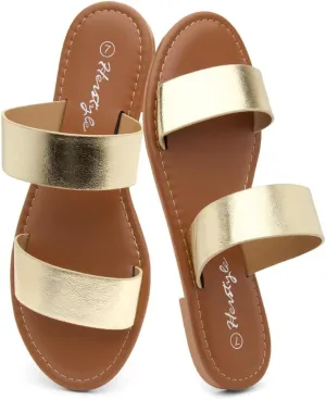 Herstyle Women’s Flat Sandals – Two Strap Comfortable Slides with Memory Foam, Trendy 2025 Summer Sandals, Lightweight Slip-On Open Toe Dressy & Casual Slippers for Women