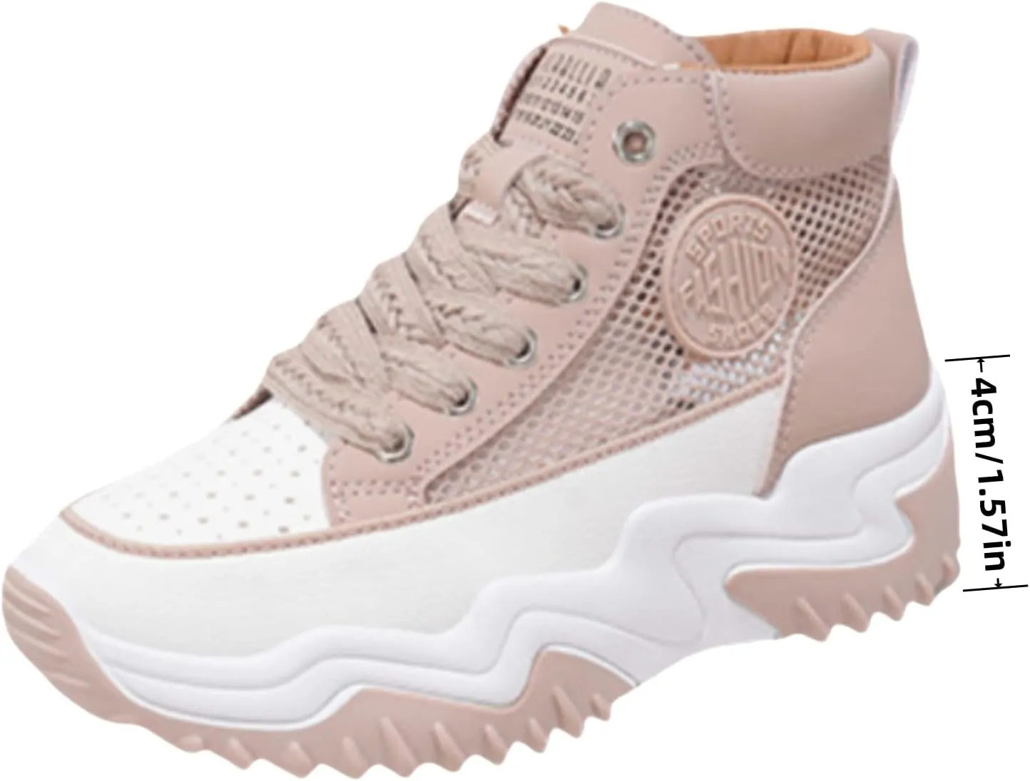 High-Top Mesh Platform Chunky Shoes Breathable Sneakers, Lightweight Rubber Sole Cushioned Arch Support Shopping Travel