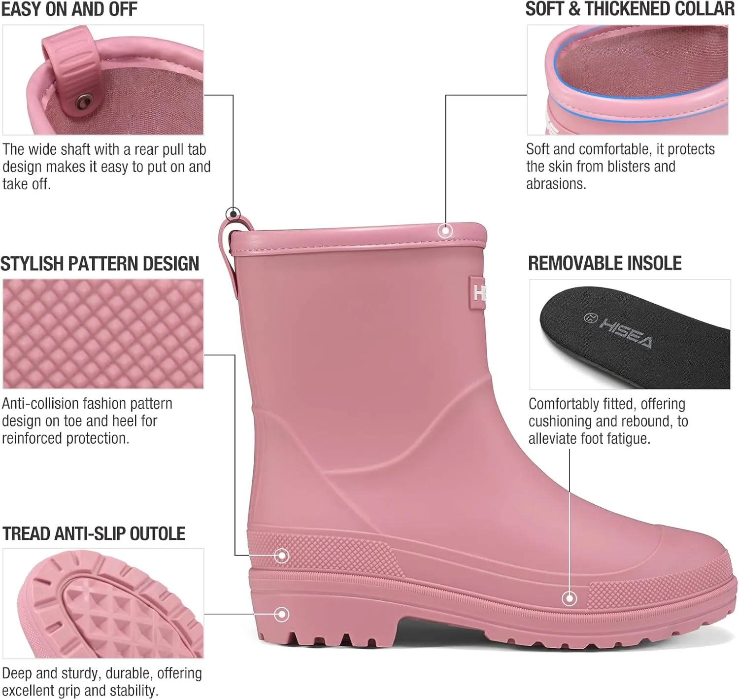 HISEA Women's Rubber Rain Boots Waterproof Short Chelsea Boots for Garden Outdoor