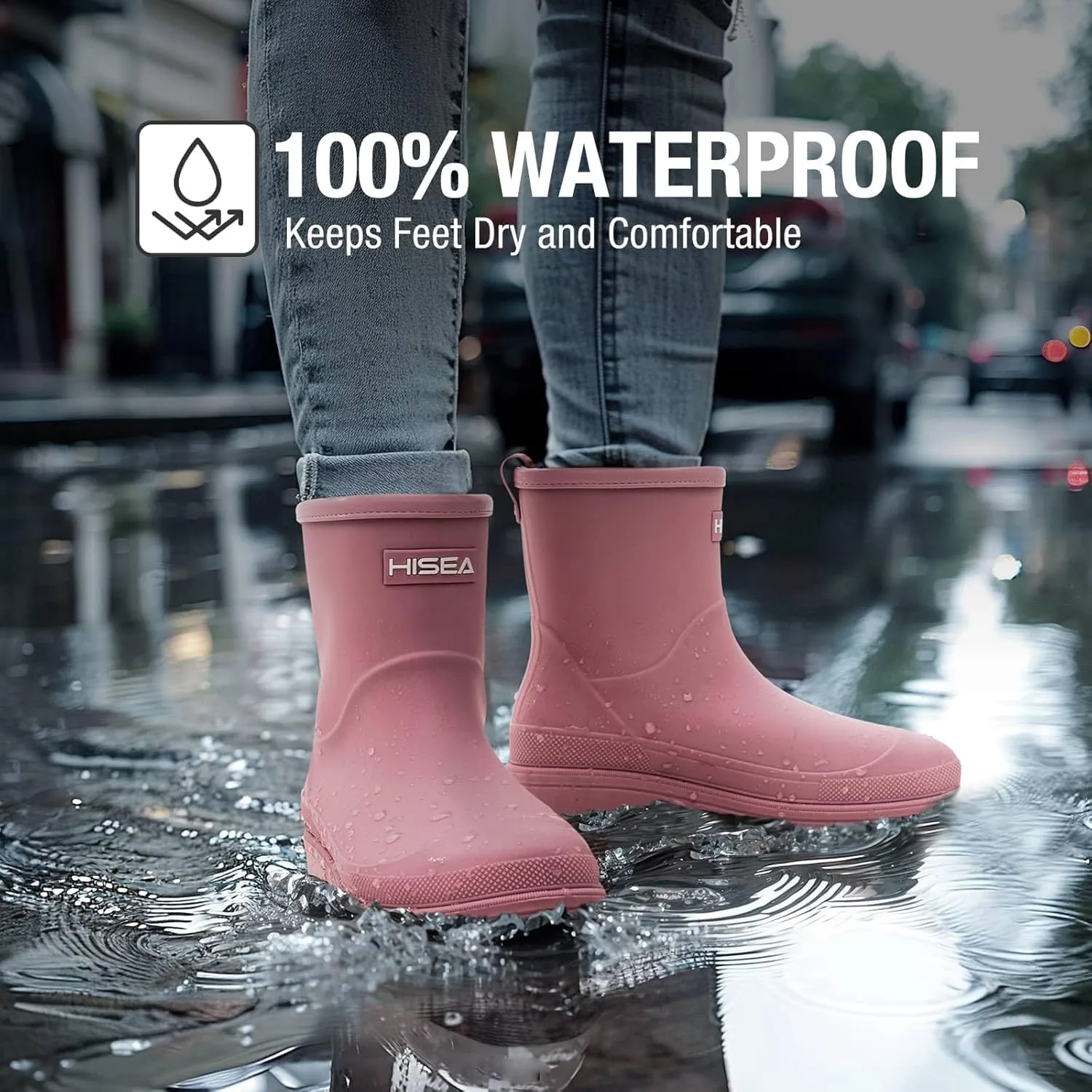 HISEA Women's Rubber Rain Boots Waterproof Short Chelsea Boots for Garden Outdoor