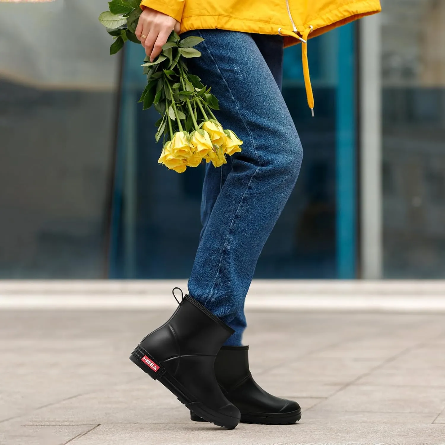 HISEA Women's Short Chelsea Boots Ankle Rubber Rain Boots for Garden Waterproof