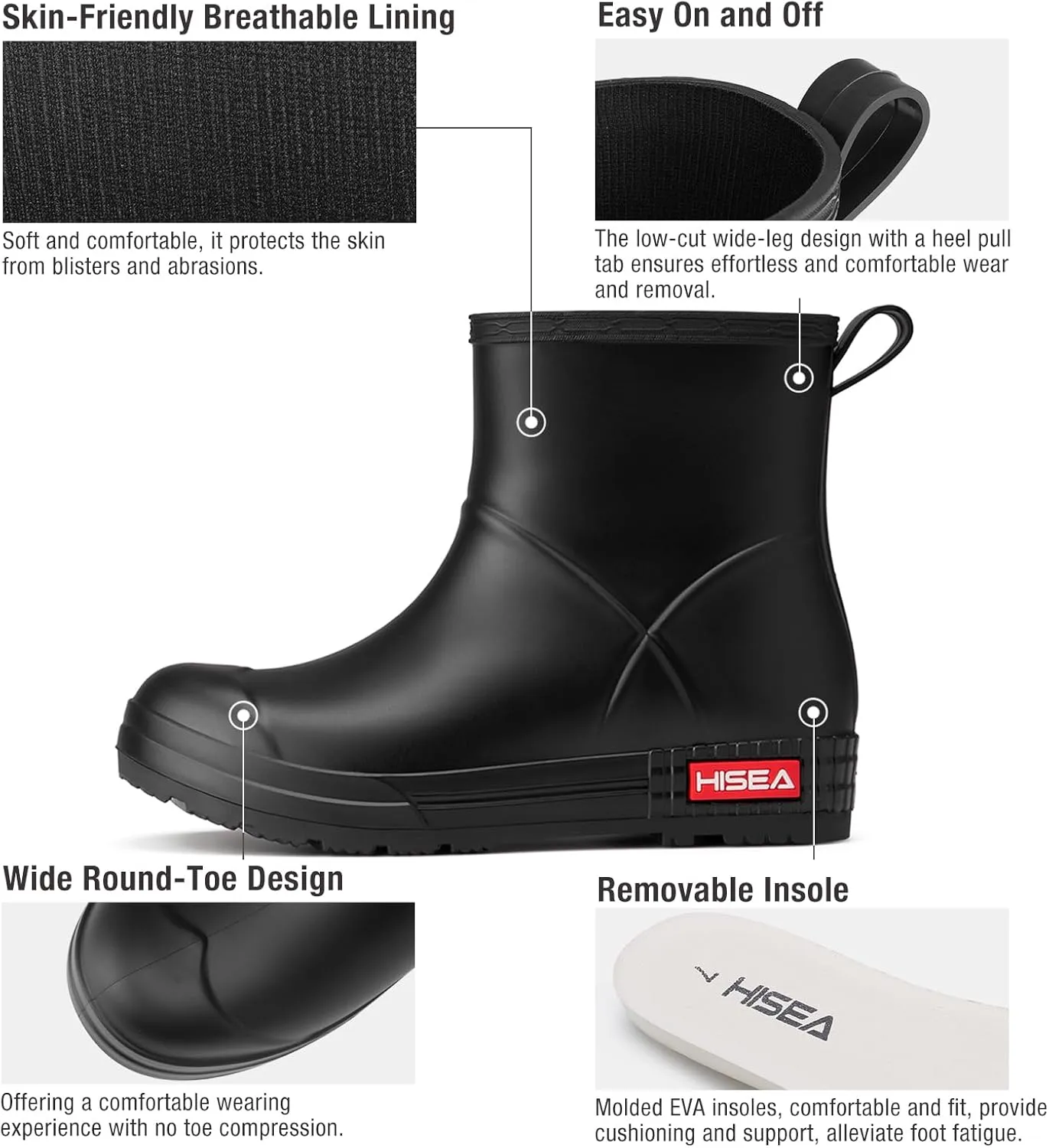 HISEA Women's Short Chelsea Boots Ankle Rubber Rain Boots for Garden Waterproof