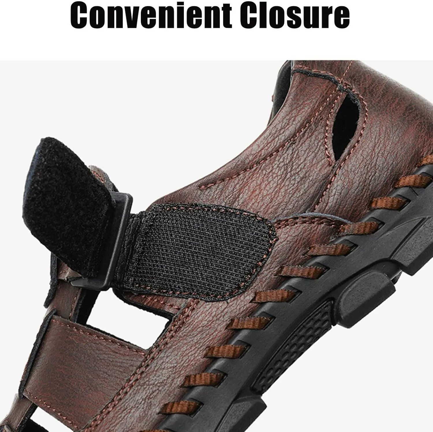 HNVAVQ Men's Sport Sandals Closed Toe Breathable Summer Fisherman Beach Shoes Leather Sandals