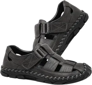 HNVAVQ Men's Sport Sandals Closed Toe Breathable Summer Fisherman Beach Shoes Leather Sandals