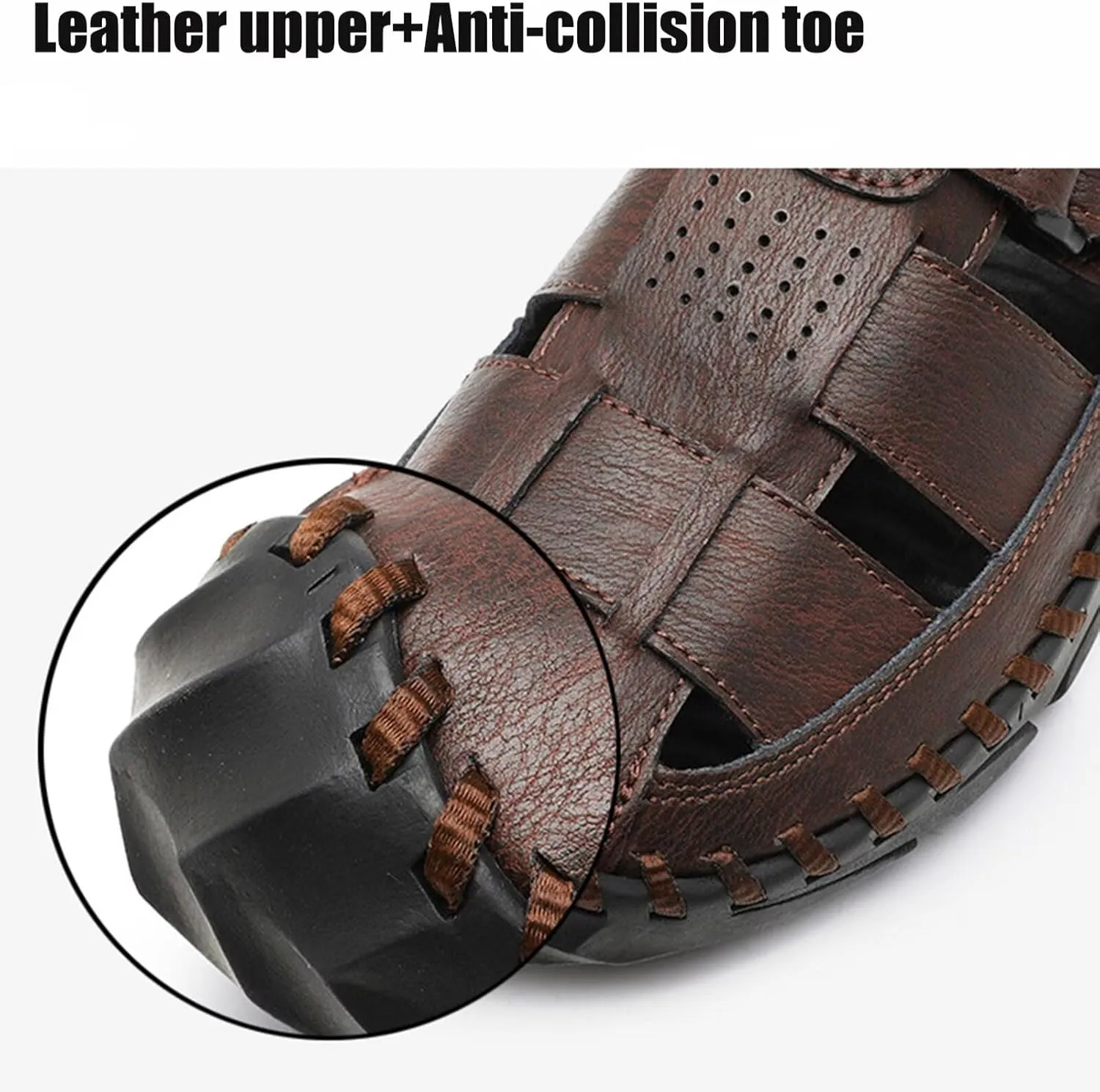 HNVAVQ Men's Sport Sandals Closed Toe Breathable Summer Fisherman Beach Shoes Leather Sandals
