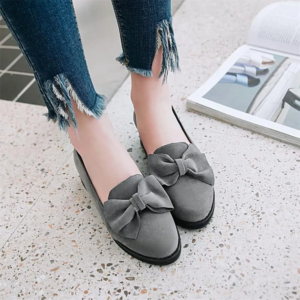 HOTRA Women's Fashion Loafer Slippers with Bow Faux Suede Slip On Ballet Flat Shoes Moccasins Casual Shoes (Color : Gray, Size : 8 US)
