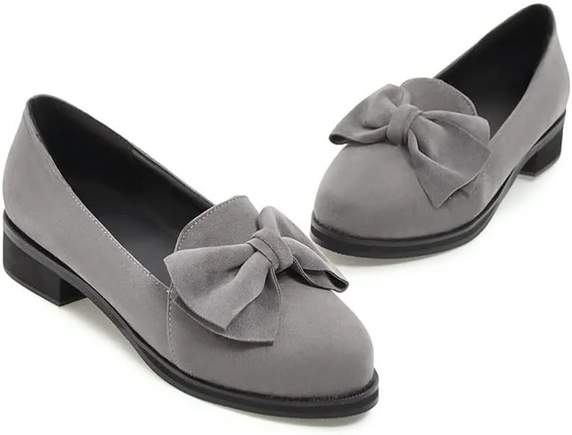 HOTRA Women's Fashion Loafer Slippers with Bow Faux Suede Slip On Ballet Flat Shoes Moccasins Casual Shoes (Color : Gray, Size : 8 US)